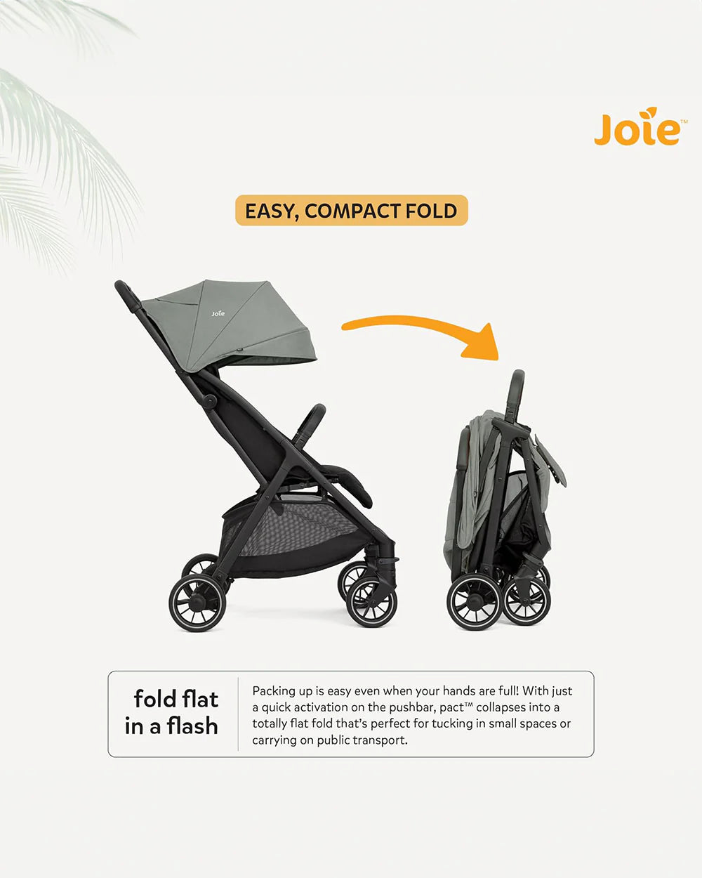 Joie Pact Pro Cabin Friendly Stroller-One Hand Fold-Flat Reclining Seat-Travel System Compatible-2 Years Warranty-Pram for 0 to 4Y (Upto 22 Kg)-Abyss