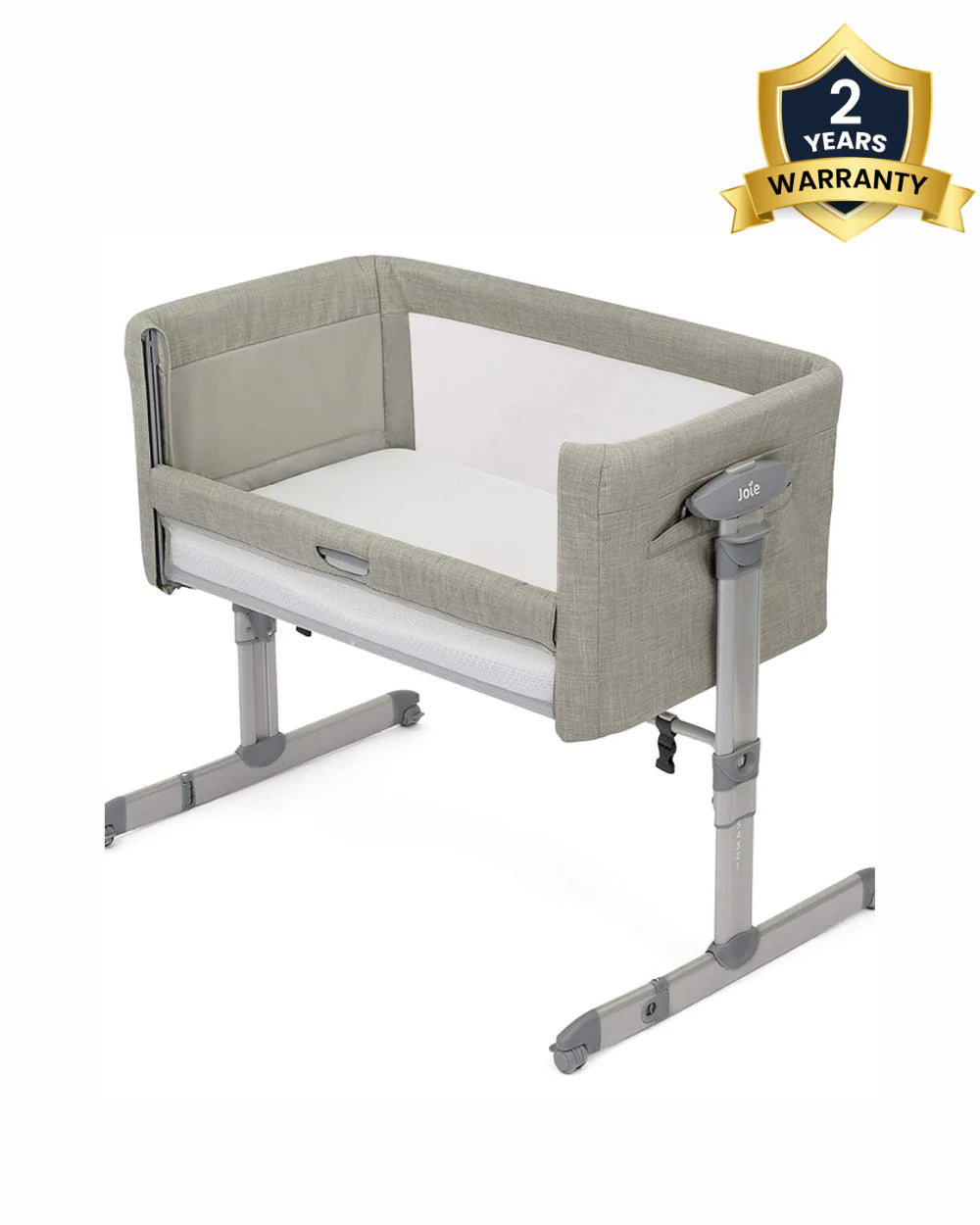 Joie Roomie Glide Bedside Crib-Single Hand Glide-With Removable Mattress & 4 Lockable Wheels-11 Height Adjustments-Dual Mesh Windows-For 0 to 6M (Upto 9 kg)-Almond