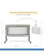 Joie Roomie Glide Bedside Crib-Single Hand Glide-With Removable Mattress & 4 Lockable Wheels-11 Height Adjustments-Dual Mesh Windows-For 0 to 6M (Upto 9 kg)-Almond