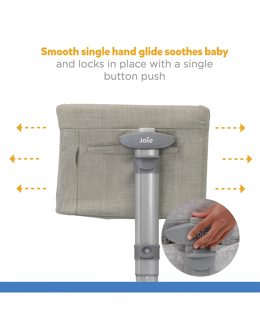 Joie Roomie Glide Bedside Crib-Single Hand Glide-With Removable Mattress & 4 Lockable Wheels-11 Height Adjustments-Dual Mesh Windows-For 0 to 6M (Upto 9 kg)-Almond