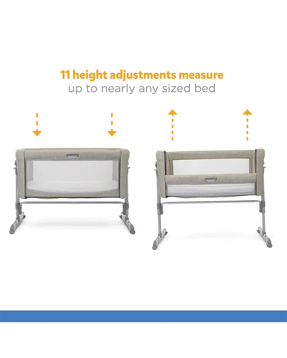 Joie Roomie Glide Bedside Crib-Single Hand Glide-With Removable Mattress & 4 Lockable Wheels-11 Height Adjustments-Dual Mesh Windows-For 0 to 6M (Upto 9 kg)-Almond