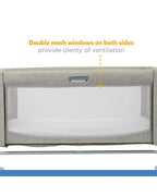 Joie Roomie Glide Bedside Crib-Single Hand Glide-With Removable Mattress & 4 Lockable Wheels-11 Height Adjustments-Dual Mesh Windows-For 0 to 6M (Upto 9 kg)-Almond