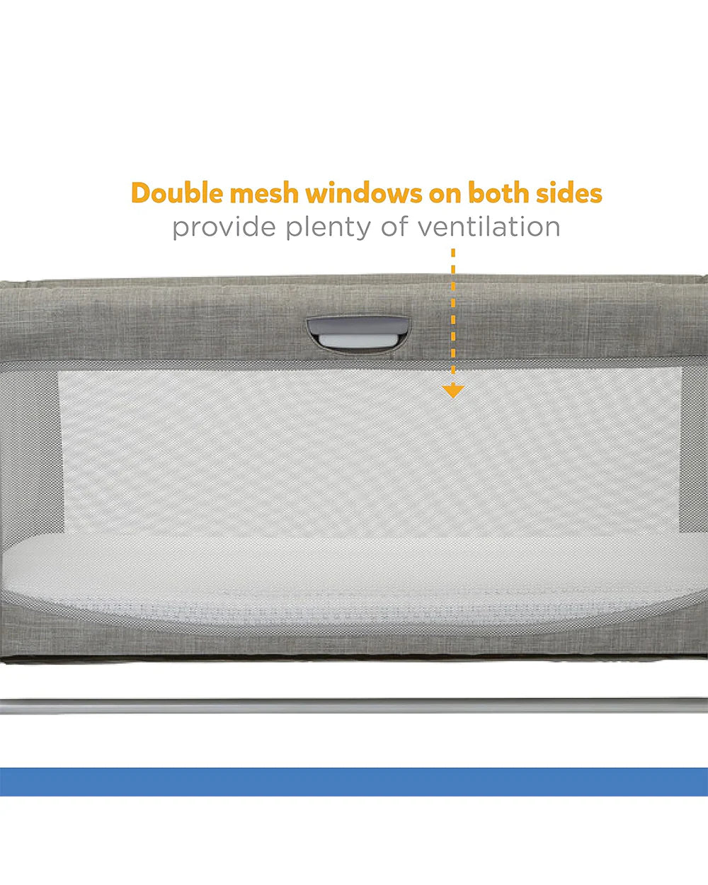 Joie Roomie Glide Bedside Crib-Single Hand Glide-With Removable Mattress & 4 Lockable Wheels-11 Height Adjustments-Dual Mesh Windows-For 0 to 6M (Upto 9 kg)-Foggy Grey