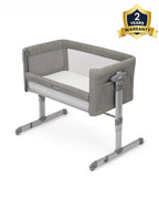 Joie Roomie Glide Bedside Crib-Single Hand Glide-With Removable Mattress & 4 Lockable Wheels-11 Height Adjustments-Dual Mesh Windows-For 0 to 6M (Upto 9 kg)-Foggy Grey