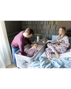 Joie Roomie Glide Bedside Crib-Single Hand Glide-With Removable Mattress & 4 Lockable Wheels-11 Height Adjustments-Dual Mesh Windows-For 0 to 6M (Upto 9 kg)-Foggy Grey