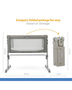 Joie Roomie Glide Bedside Crib-Single Hand Glide-With Removable Mattress & 4 Lockable Wheels-11 Height Adjustments-Dual Mesh Windows-For 0 to 6M (Upto 9 kg)-Foggy Grey