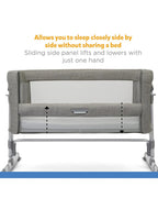 Joie Roomie Glide Bedside Crib-Single Hand Glide-With Removable Mattress & 4 Lockable Wheels-11 Height Adjustments-Dual Mesh Windows-For 0 to 6M (Upto 9 kg)-Foggy Grey