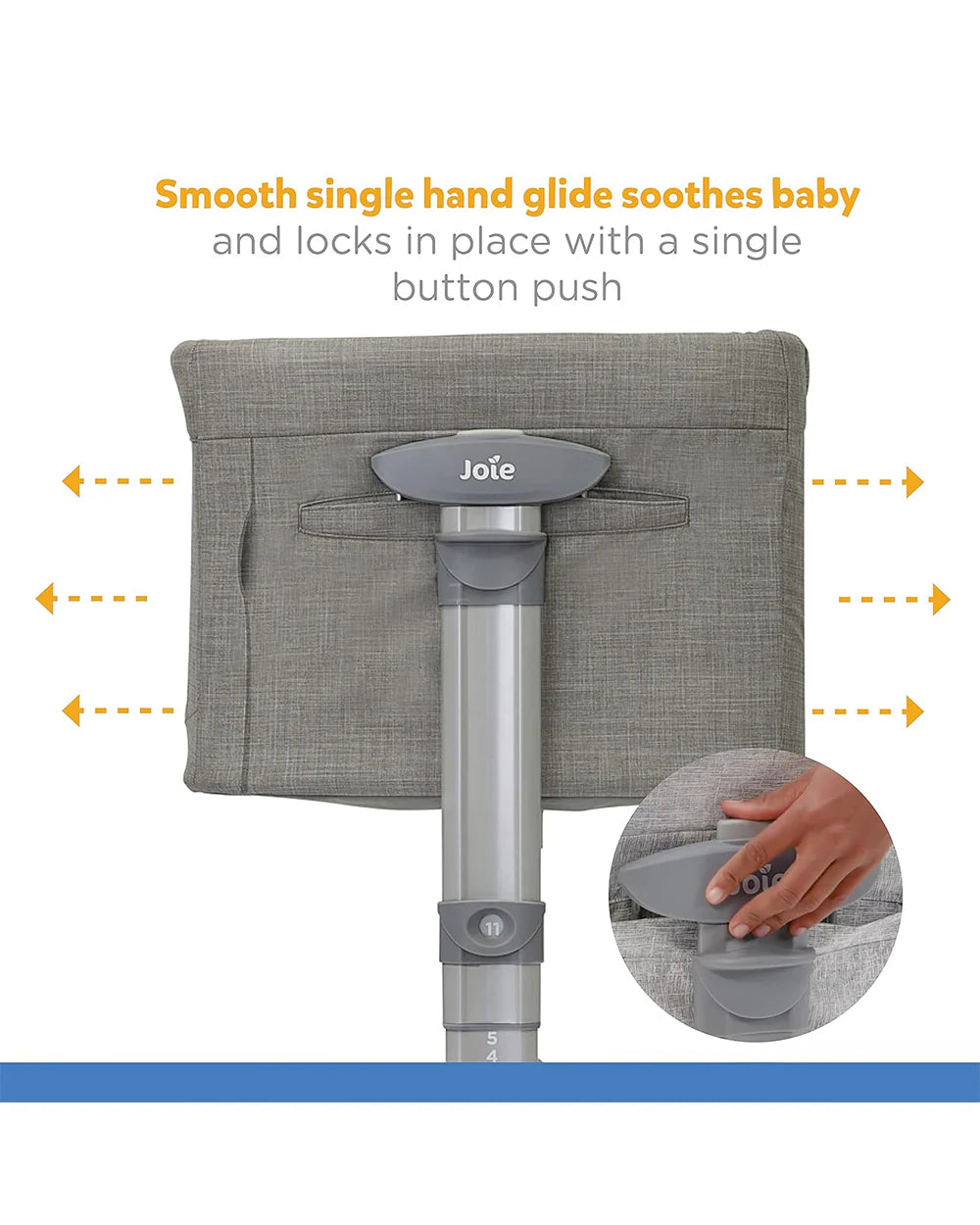 Joie Roomie Glide Bedside Crib-Single Hand Glide-With Removable Mattress & 4 Lockable Wheels-11 Height Adjustments-Dual Mesh Windows-For 0 to 6M (Upto 9 kg)-Foggy Grey