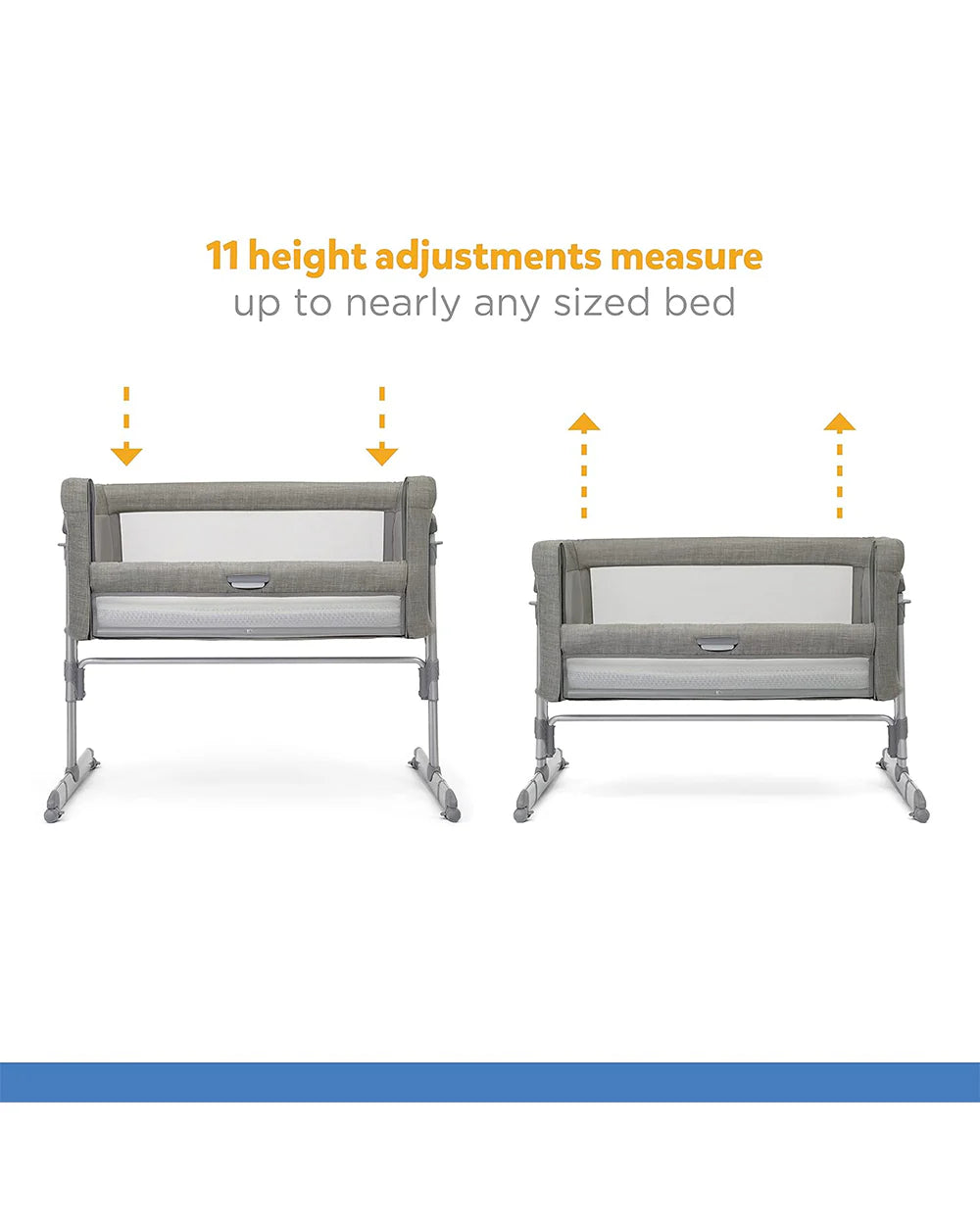 Joie Roomie Glide Bedside Crib-Single Hand Glide-With Removable Mattress & 4 Lockable Wheels-11 Height Adjustments-Dual Mesh Windows-For 0 to 6M (Upto 9 kg)-Foggy Grey