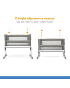 Joie Roomie Glide Bedside Crib-Single Hand Glide-With Removable Mattress & 4 Lockable Wheels-11 Height Adjustments-Dual Mesh Windows-For 0 to 6M (Upto 9 kg)-Foggy Grey