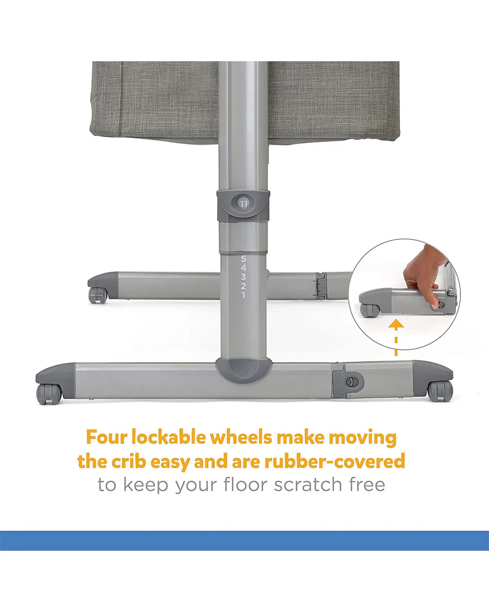 Joie Roomie Glide Bedside Crib-Single Hand Glide-With Removable Mattress & 4 Lockable Wheels-11 Height Adjustments-Dual Mesh Windows-For 0 to 6M (Upto 9 kg)-Foggy Grey