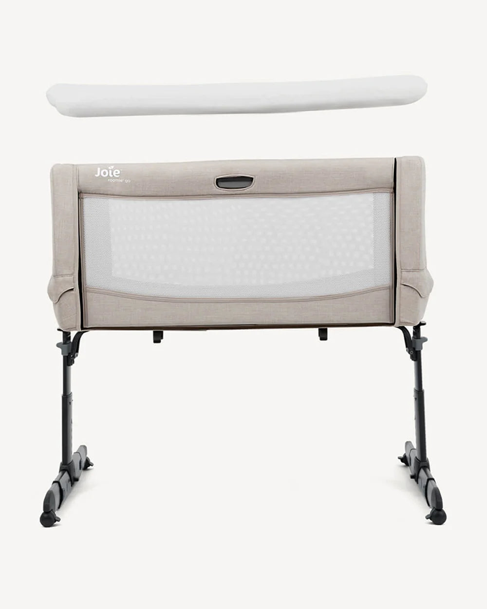 Joie Roomie Go Travel Bedside Crib-Compact Fold-With Both Side Mesh Windows & Removable Mattress-5 Height Adjustments-With 4 Lockable Wheels-For Infants-Upto 9 Kg-Clay