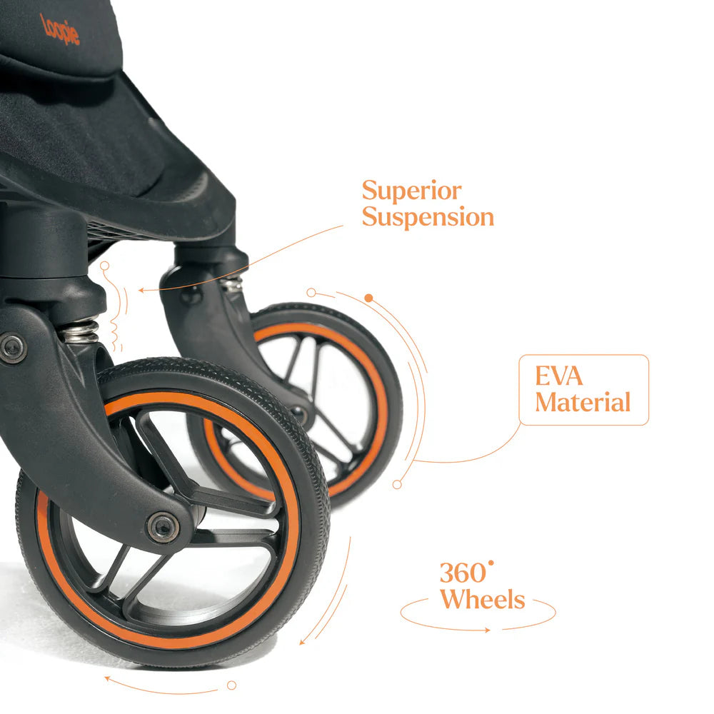 Loopie Hop Travel Friendly Stroller - Charcoal Black