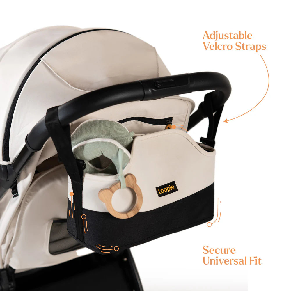 Loopie Organiser Bag ,Baby Stroller Organiser Bag | Universal Fit | Magnetic Closure | Baby Caddy Bag- Ivory
