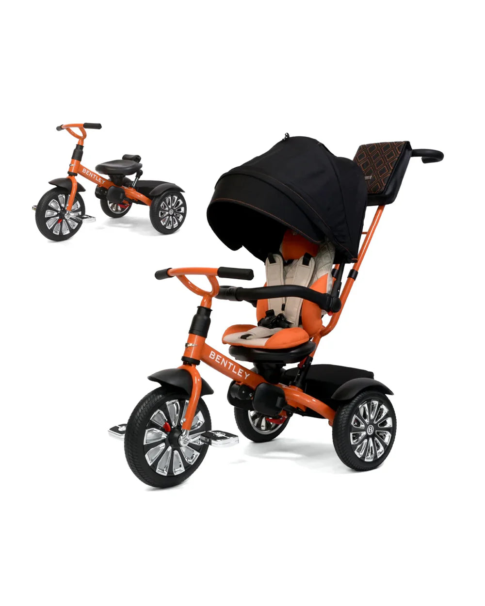 Bentley Mulliner 6 in 1 Trike Stroller-Continental GT Mulliner Style Replica Wheels-Cross Stiched & Cushioned Seats-With Bentley Badge & Anti Slip Pedals-For 6M to 5Y (Upto 25 Kg)-Mandarin