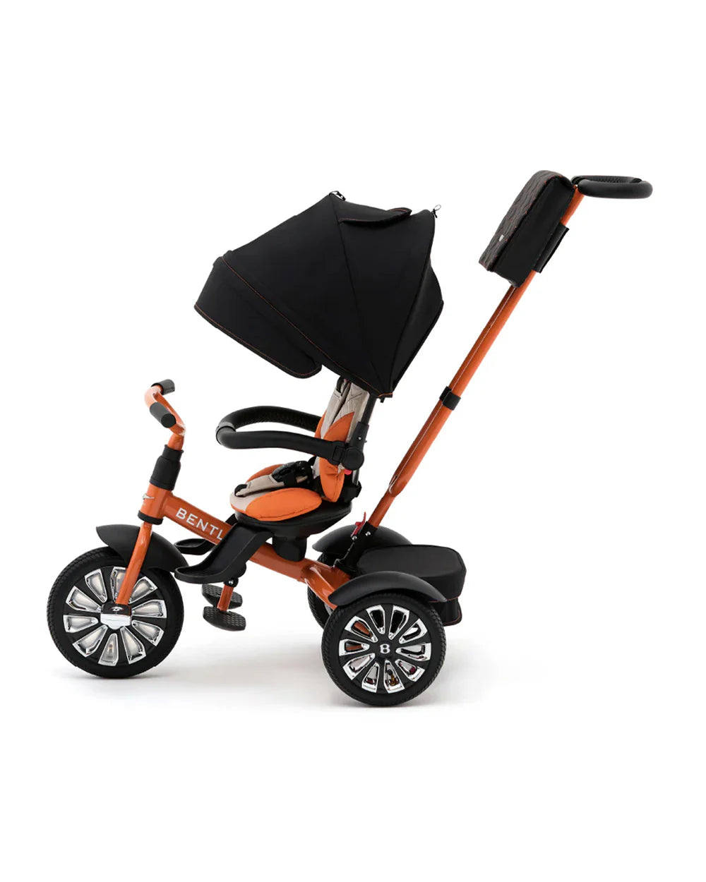 Bentley Mulliner 6 in 1 Trike Stroller-Continental GT Mulliner Style Replica Wheels-Cross Stiched & Cushioned Seats-With Bentley Badge & Anti Slip Pedals-For 6M to 5Y (Upto 25 Kg)-Mandarin