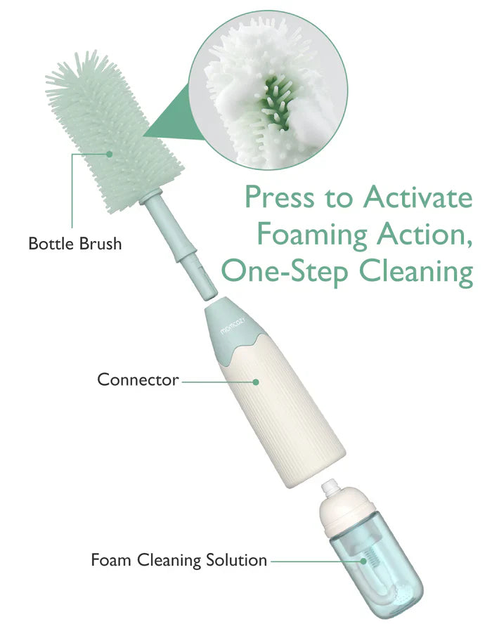 Momcozy Push-Press Bottle Brush Kit - Press Bubble Design for Effortless, Hygienic, 360° Cleaning