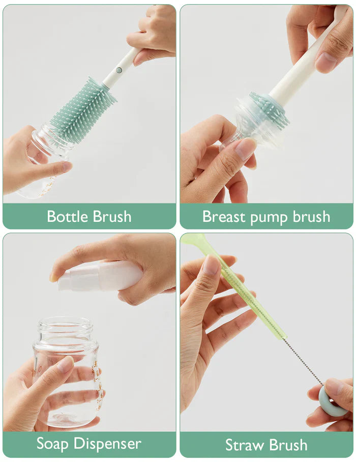 Momcozy Bottle Brush Set - Classic Style, Durable Bristles, Anti-Slip Handle - 360° Cleaning & Portable Drying Rack