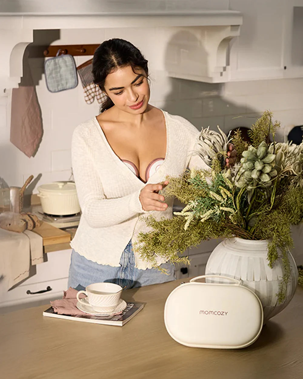 Momcozy M6 Wearable Single Electric Breast Pump-2nd-Gen Motor for Powerful Suction-3 Modes & 9 Levels-Flange Size-24mm-Red