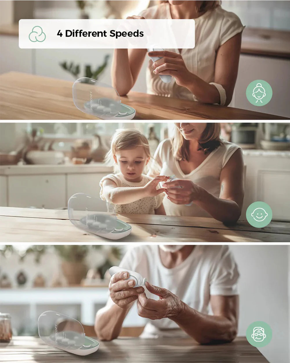Momcozy Electric Baby Nail File-With 7 Replacement Pads & 360° Ring Light-Green