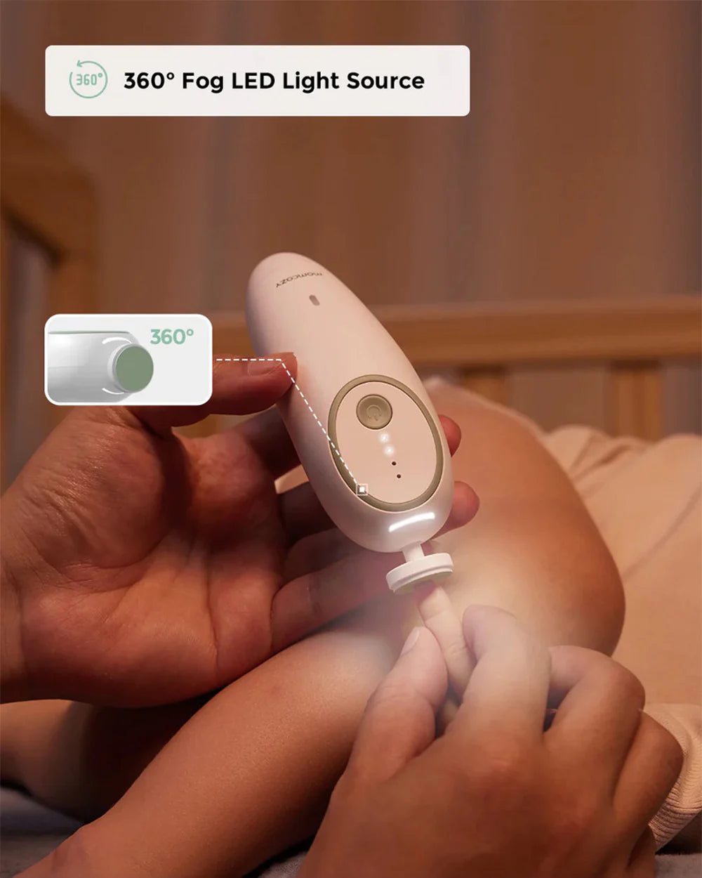 Momcozy Electric Baby Nail File-With 7 Replacement Pads & 360° Ring Light-Green