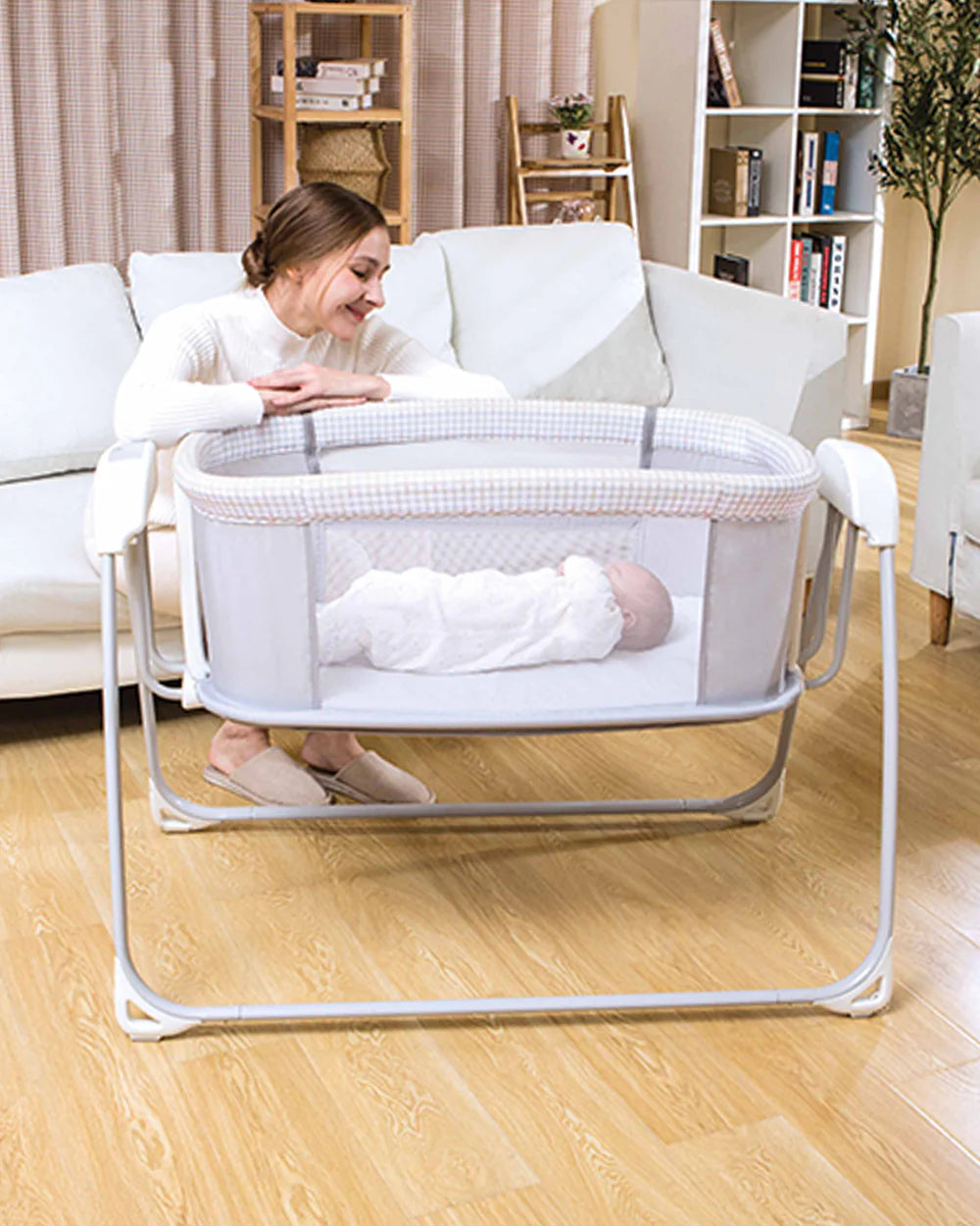 Mastela Deluxe 4 in 1 Bassinet-Cozy Bassinet, Swing & Bedside Sleeper Modes-5 Swing Speeds-15 Melodies-For 0 to 6M (Upto 9 kg)-White