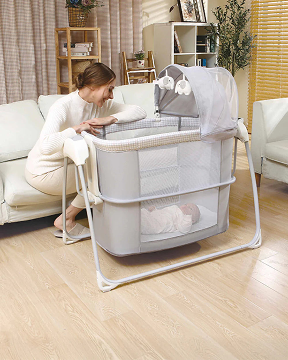 Mastela Deluxe 4 in 1 Bassinet-Cozy Bassinet, Swing & Bedside Sleeper Modes-5 Swing Speeds-15 Melodies-For 0 to 6M (Upto 9 kg)-White