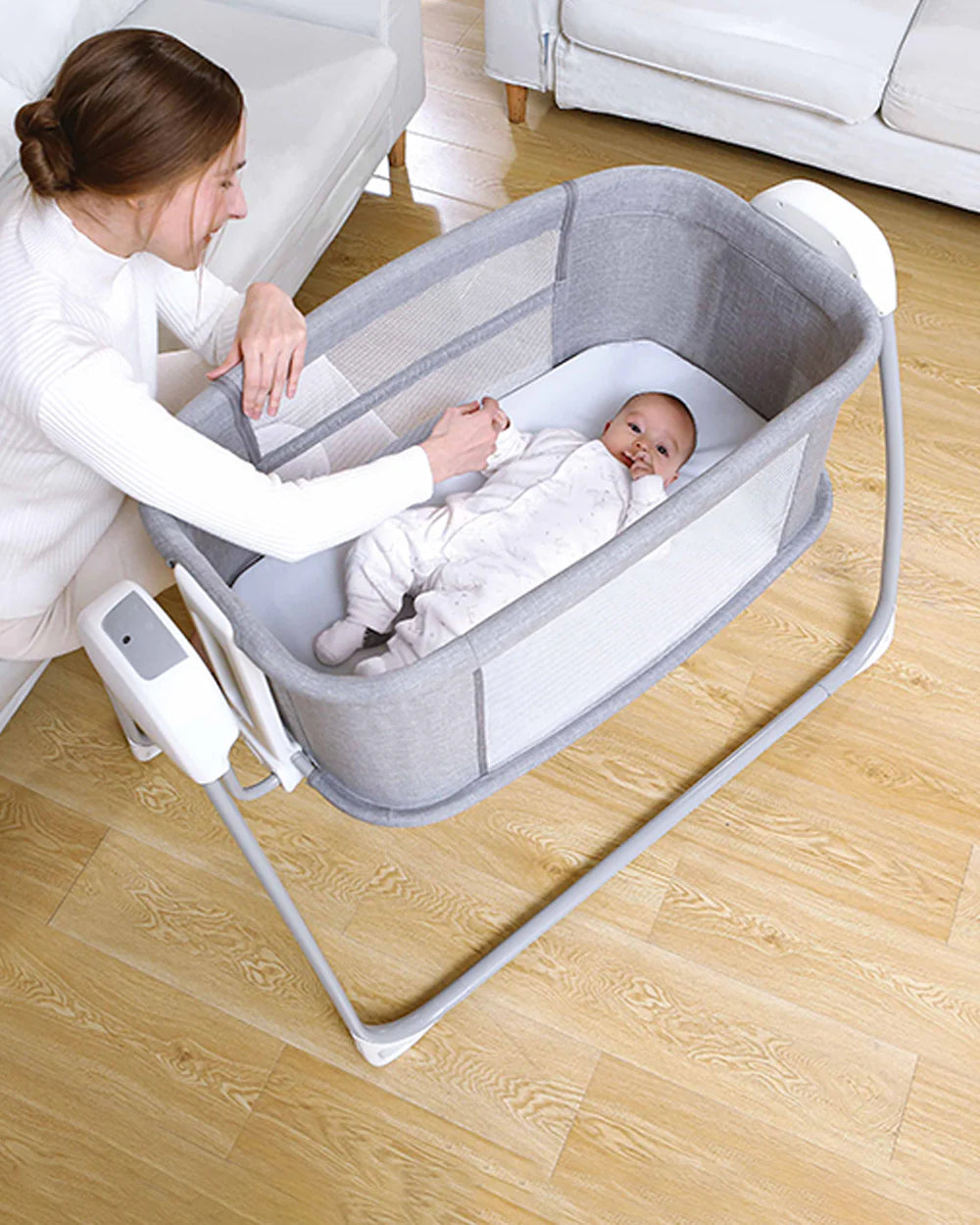Mastela Deluxe 4 in 1 Bassinet-Cozy Bassinet, Swing & Bedside Sleeper Modes-5 Swing Speeds-15 Melodies-For 0 to 6M (Upto 9 kg)-Grey