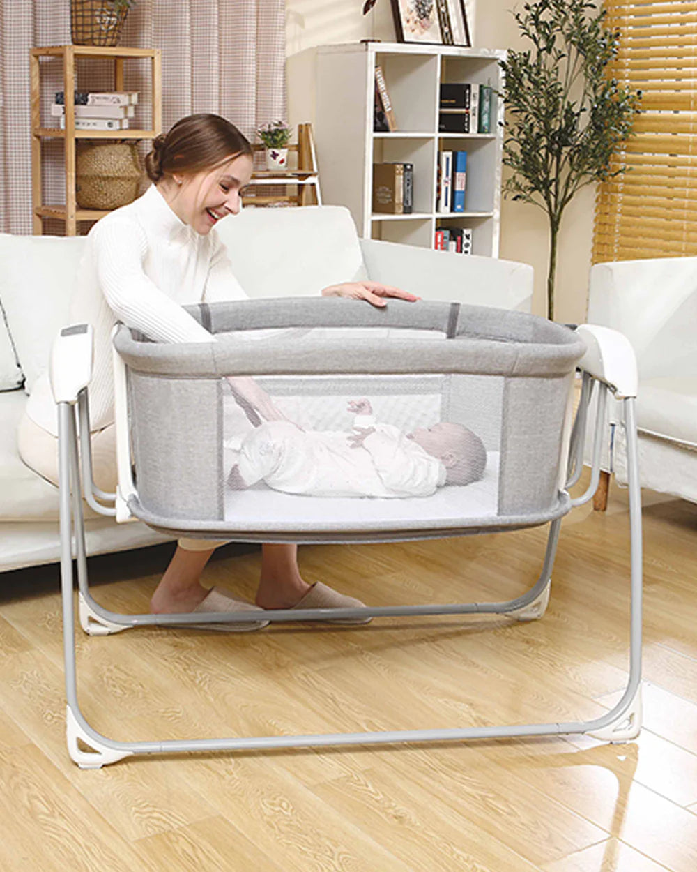Mastela Deluxe 4 in 1 Bassinet-Cozy Bassinet, Swing & Bedside Sleeper Modes-5 Swing Speeds-15 Melodies-For 0 to 6M (Upto 9 kg)-Grey
