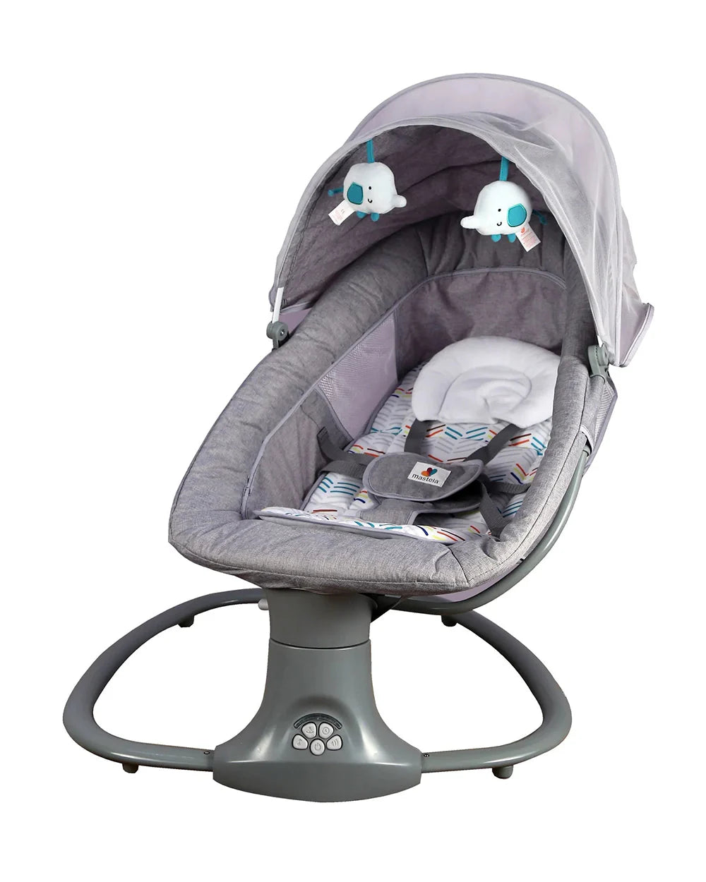 Mastela 3 in 1 Deluxe Multi Function Swing-Multi Position Recline-Canopy with Integrated Mosquito Net-3 Timer Settings & 15 Melodies with Volume Control-Upto 18 Kg-For Infants-Grey