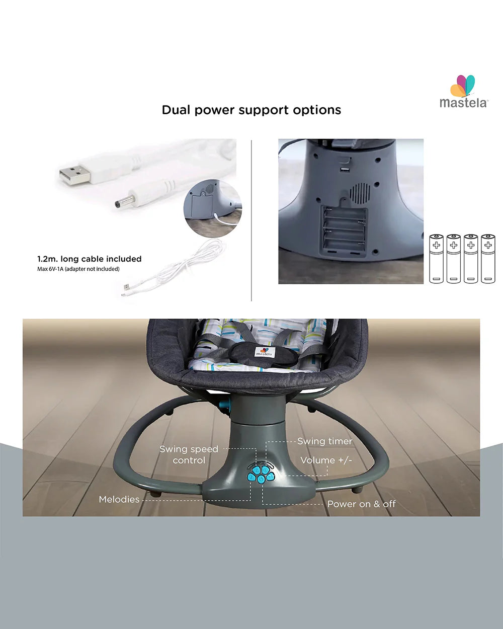 Mastela 3 in 1 Deluxe Multi Function Swing-Multi Position Recline-Canopy with Integrated Mosquito Net-3 Timer Settings & 15 Melodies with Volume Control-Upto 18 Kg-For Infants-Teal