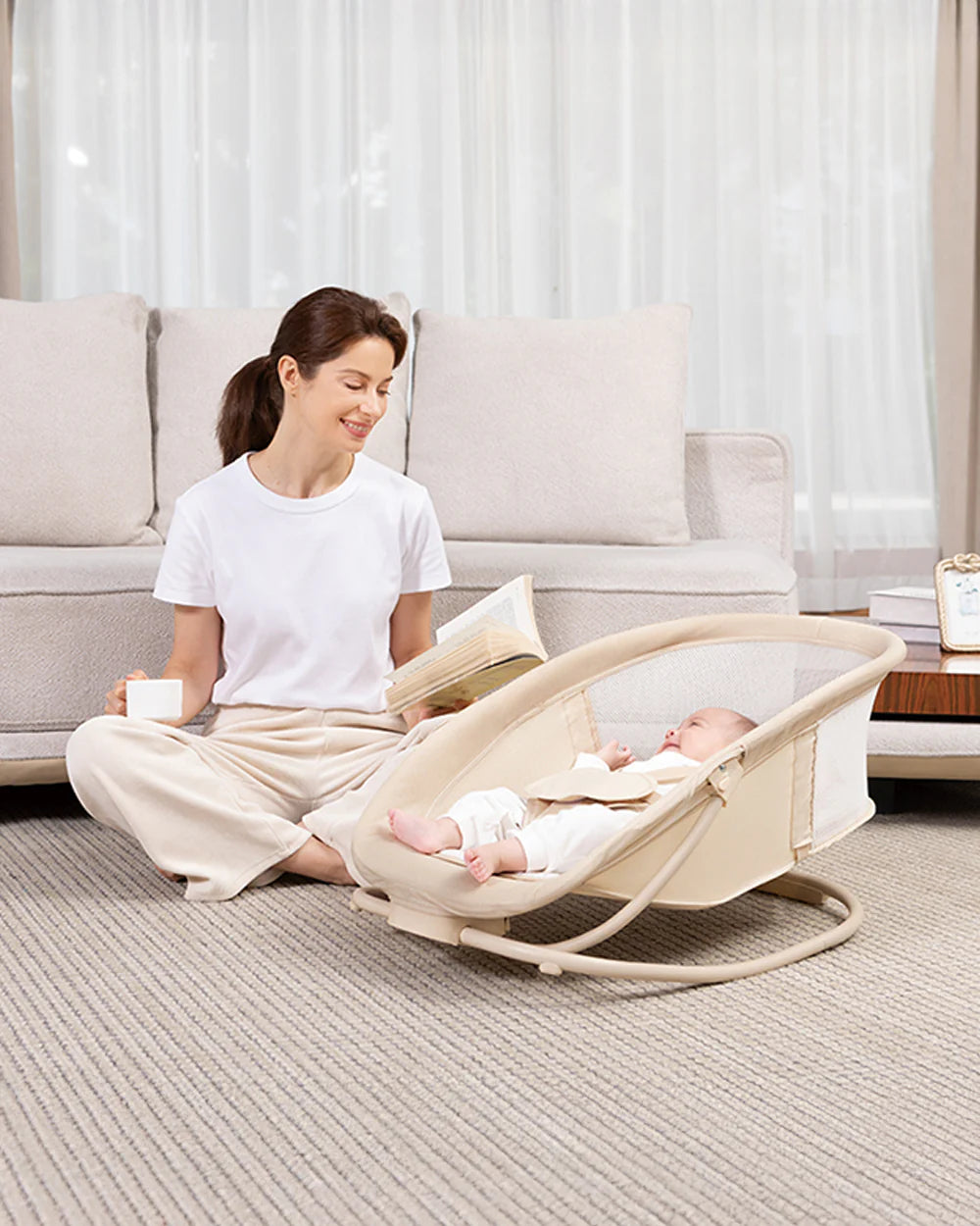 Mastela Deluxe 4 in 1 Swing & Rocker-5 Angle Side To Side Motion-Canopy with Net & Two Toys-15 Melodies With Volume Control-For 0 to 36M (Upto 15 Kg)-Bronze