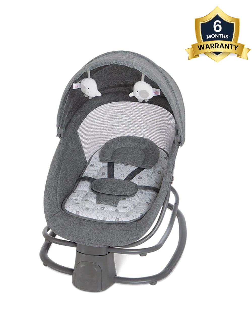Mastela Deluxe 4 in 1 Swing & Rocker-5 Angle Side To Side Motion-Canopy with Net & Two Toys-15 Melodies With Volume Control-For 0 to 36M (Upto 15 Kg)-Dark Grey