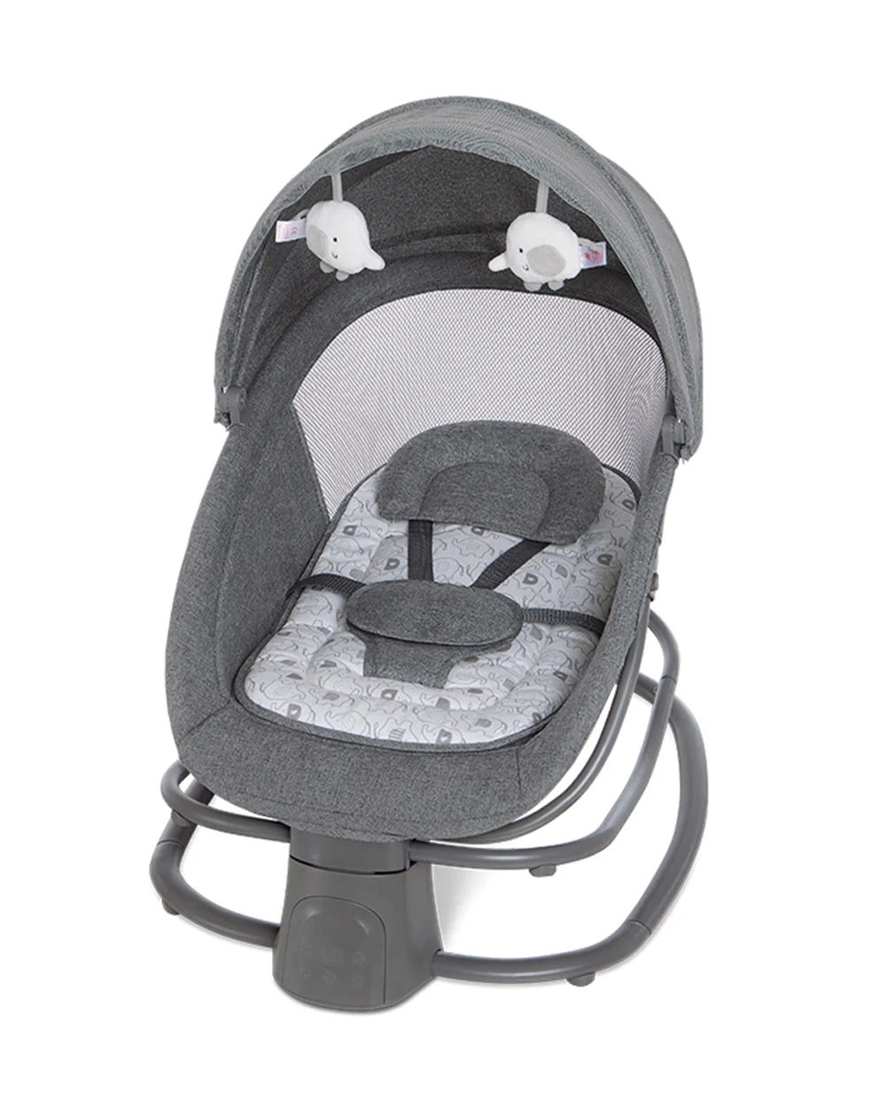 Mastela Deluxe 4 in 1 Swing & Rocker-5 Angle Side To Side Motion-Canopy with Net & Two Toys-15 Melodies With Volume Control-For 0 to 36M (Upto 15 Kg)-Dark Grey