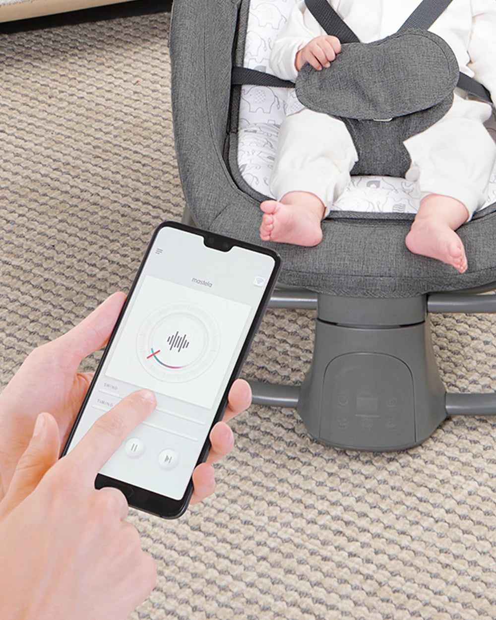 Mastela Deluxe 4 in 1 Swing & Rocker-5 Angle Side To Side Motion-Canopy with Net & Two Toys-15 Melodies With Volume Control-For 0 to 36M (Upto 15 Kg)-Dark Grey