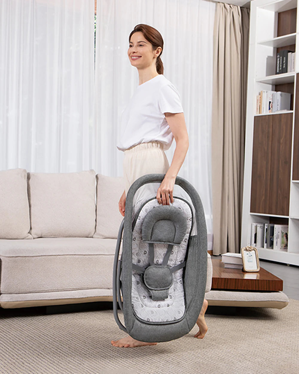 Mastela Deluxe 4 in 1 Swing & Rocker-5 Angle Side To Side Motion-Canopy with Net & Two Toys-15 Melodies With Volume Control-For 0 to 36M (Upto 15 Kg)-Dark Grey