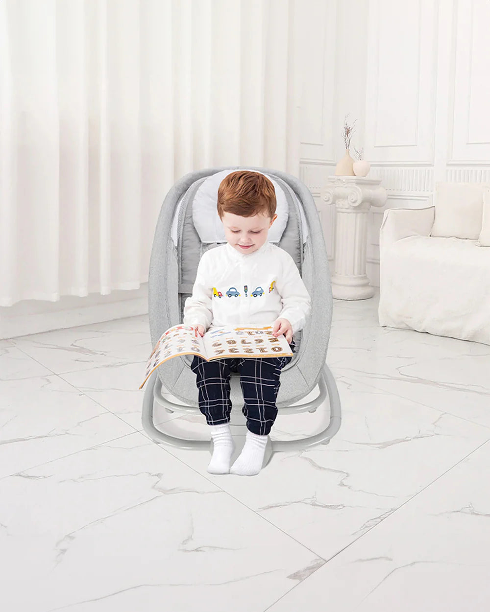 Mastela Deluxe 4 in 1 Swing & Rocker-15 Melodies-Backrest with Full Recline-For 0 to 36M (Upto 9 Kg)-Grey