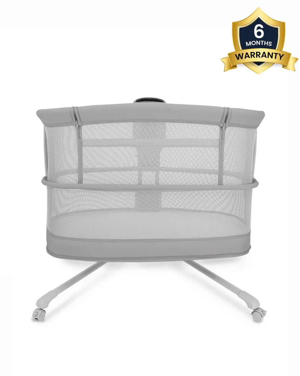 Mastela Dream Starlight Bedside Bassinet & Rocker-With Sunshade & Mosquito Net-With Removable Cradle Basket-Touch Control Panel-4 Lockable Wheels-Grey-Birth+