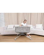 Mastela Dream Starlight Bedside Bassinet & Rocker-With Sunshade & Mosquito Net-With Removable Cradle Basket-Touch Control Panel-4 Lockable Wheels-Grey-Birth+