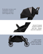 Leclerc Magic Fold Plus Cabin Friendly Stroller-Flat Reclining Seat-One Touch Fold-2 Year Warranty-for 6M to 5Y (Upto 22Kg)-Black