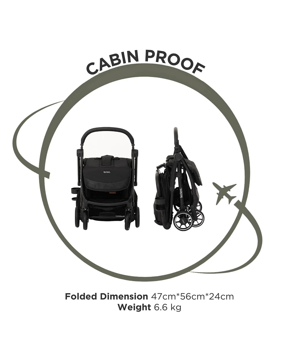 Leclerc Magic Fold Plus Cabin Friendly Stroller-Flat Reclining Seat-One Touch Fold-2 Year Warranty-for 6M to 5Y (Upto 22Kg)-Black