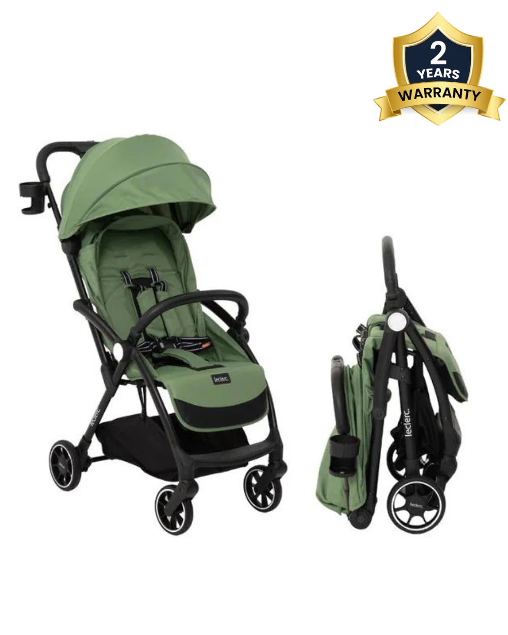 Leclerc Magic Fold Plus Cabin Friendly Stroller-Flat Reclining Seat-One Touch Fold-2 Year Warranty-for 6M to 5Y (Upto 22Kg)-Green