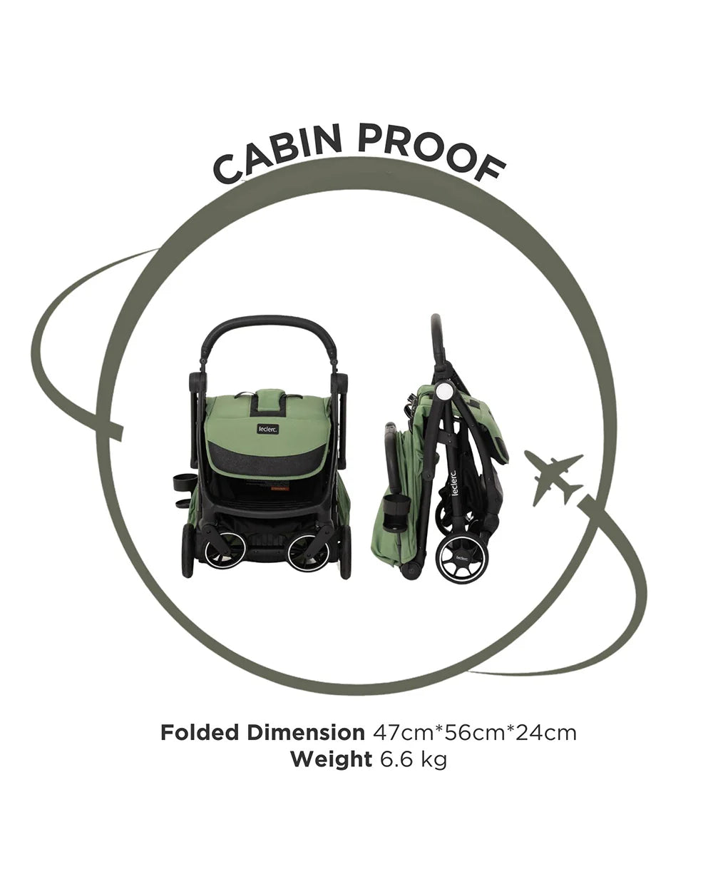 Leclerc Magic Fold Plus Cabin Friendly Stroller-Flat Reclining Seat-One Touch Fold-2 Year Warranty-for 6M to 5Y (Upto 22Kg)-Green