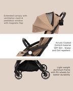 Leclerc Magic Fold Plus Cabin Friendly Stroller-Flat Reclining Seat-One Touch Fold-2 Year Warranty-for 6M to 5Y (Upto 22Kg)-Sand
