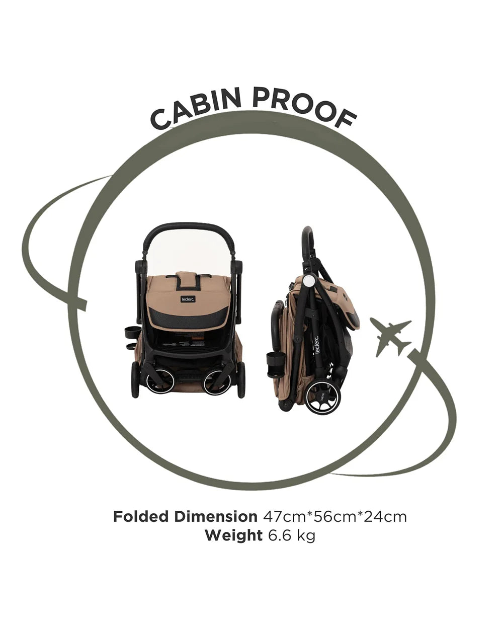 Leclerc Magic Fold Plus Cabin Friendly Stroller-Flat Reclining Seat-One Touch Fold-2 Year Warranty-for 6M to 5Y (Upto 22Kg)-Sand