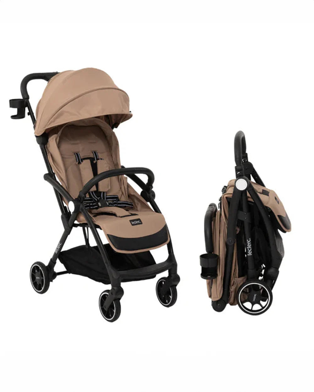 Leclerc Magic Fold Plus Cabin Friendly Stroller-Flat Reclining Seat-One Touch Fold-2 Year Warranty-for 6M to 5Y (Upto 22Kg)-Sand