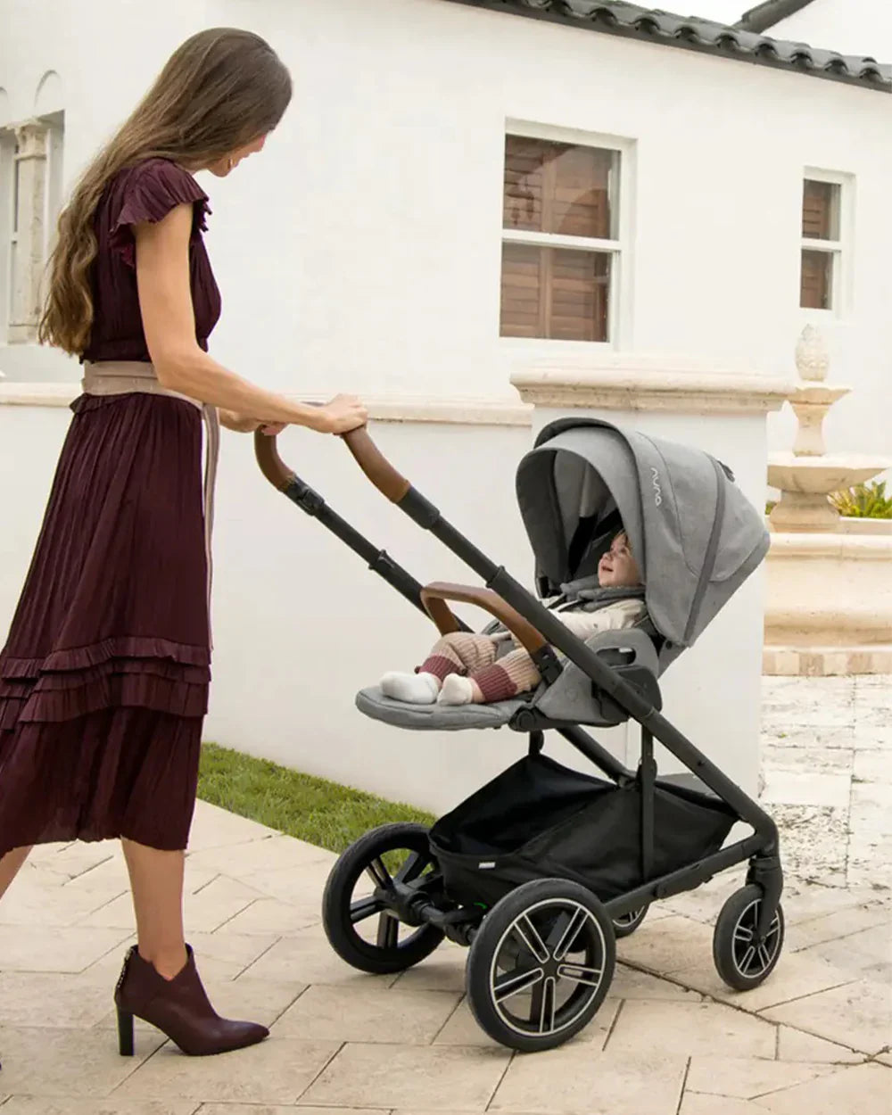Nuna MIXX Next Baby Stroller-Height Adjustable Parent Handle Bar-All Terrain Big Rear Wheels-Includes Rain Cover & Post Adaptors-2 Years Warranty-Pram for 0 to 4Y (Upto 22 Kg)-Granite - diapers2toys