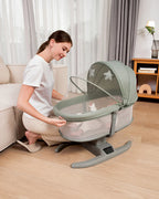 Mastela H-Multi-Motion Baby Cradle-With Touch Panel & Safety Belt-With Bed/Seat Mode & Mosquito Net-Shaker-Green-0 to 36M
