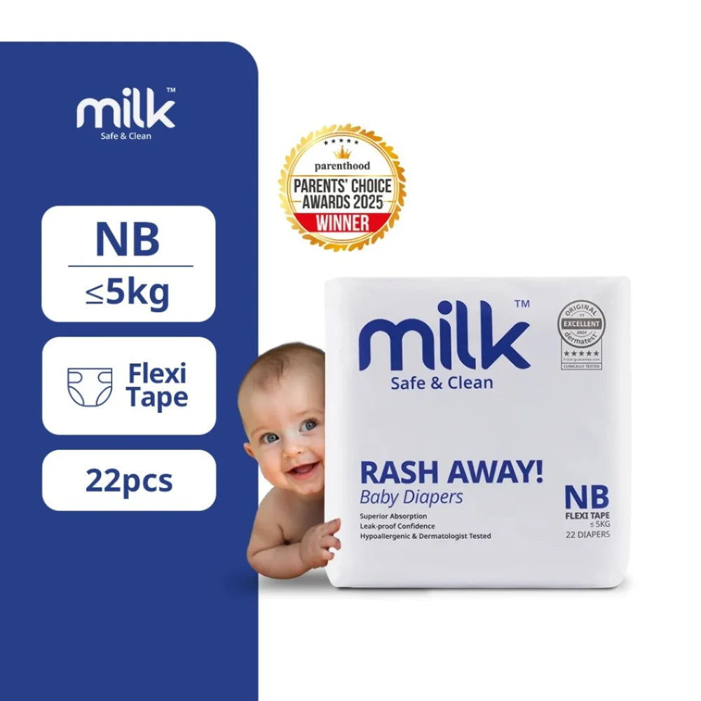 MILK™ Baby Diaper Flexi Tape , Size NB - 22 Pcs, 0 To 5 KG