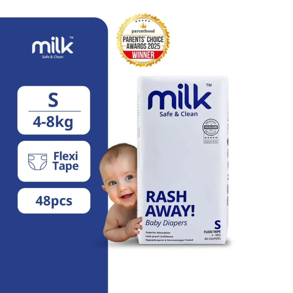 MILK™ Baby Diaper Flexi Tape , Size S - 48 Pcs, 4 To 8 KG